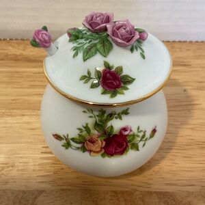 Royal Albert Old Country Roses Jam Jar With Spoon fine bone china